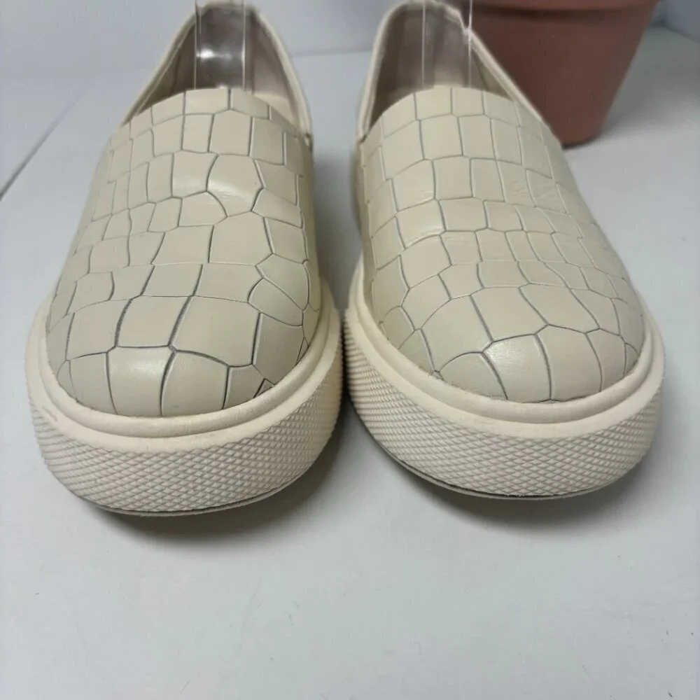 Vince Shoe Warren Platform Slip-on Sneaker Croc‎ Embossed Leather Goring Cream